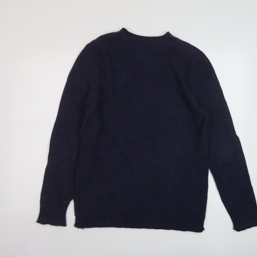 White Stuff Mens Blue V-Neck Wool Pullover Jumper Size M Long Sleeve