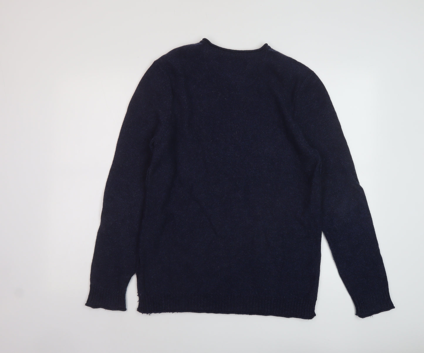 White Stuff Mens Blue V-Neck Wool Pullover Jumper Size M Long Sleeve