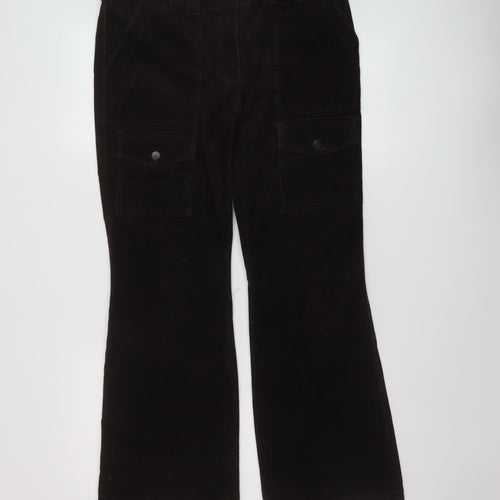 NEXT Womens Brown Cotton Trousers Size 14 L29 in Regular Button