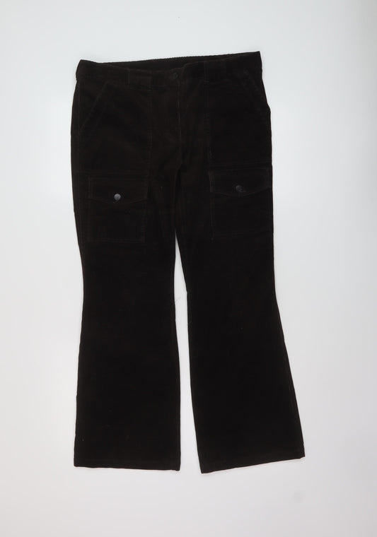 NEXT Womens Brown Cotton Trousers Size 14 L29 in Regular Button