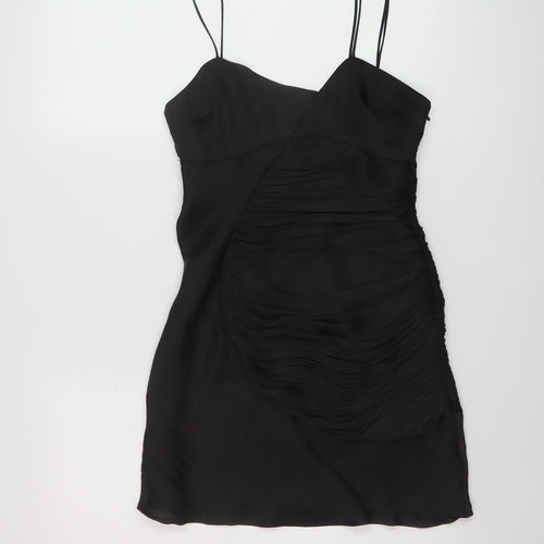 Zara Womens Black Polyester Mini Size S V-Neck Zip