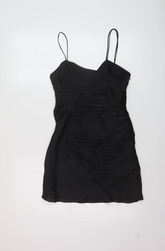 Zara Womens Black Polyester Mini Size S V-Neck Zip