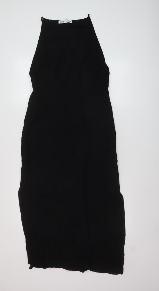 Zara Womens Black Viscose A-Line Size S Square Neck Zip