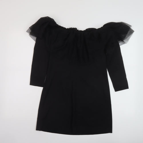 Zara Womens Black Polyester Mini Size S Square Neck Pullover