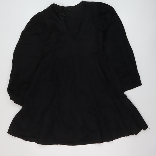 Zara Womens Black Cotton A-Line Size XS V-Neck Zip