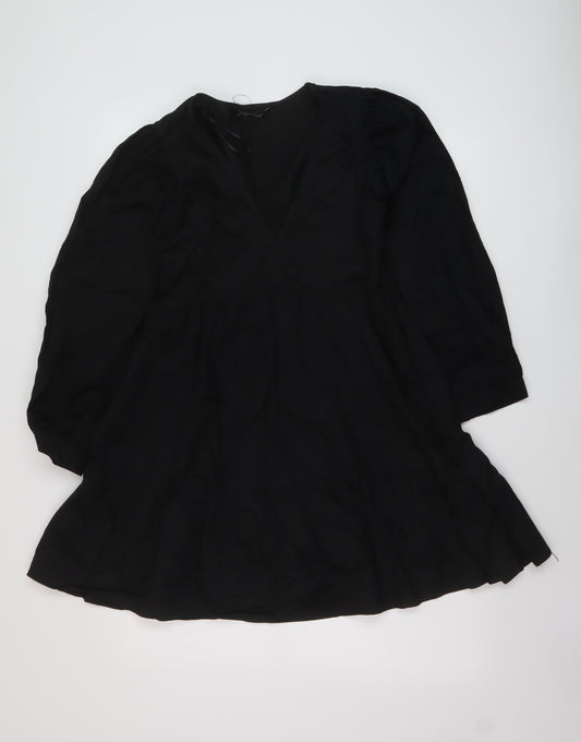 Zara Womens Black Cotton A-Line Size XS V-Neck Zip