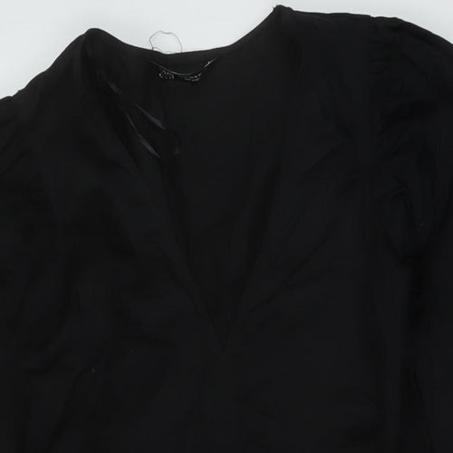 Zara Womens Black Cotton A-Line Size XS V-Neck Zip