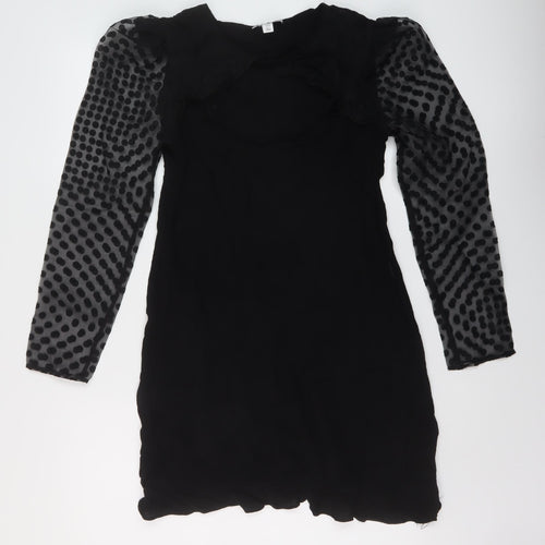 Topshop Womens Black Viscose Mini Size 12 Round Neck Tie