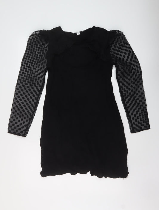 Topshop Womens Black Viscose Mini Size 12 Round Neck Tie