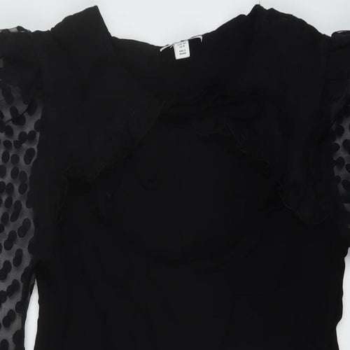 Topshop Womens Black Viscose Mini Size 12 Round Neck Tie