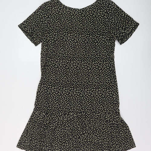 Topshop Womens Black Geometric Polyester A-Line Size 12 Round Neck Button