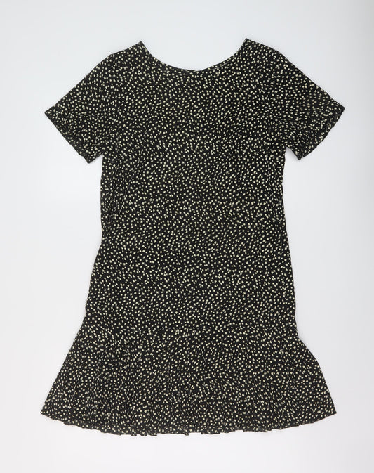 Topshop Womens Black Geometric Polyester A-Line Size 12 Round Neck Button