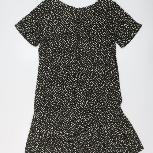 Topshop Womens Black Geometric Polyester A-Line Size 12 Round Neck Button