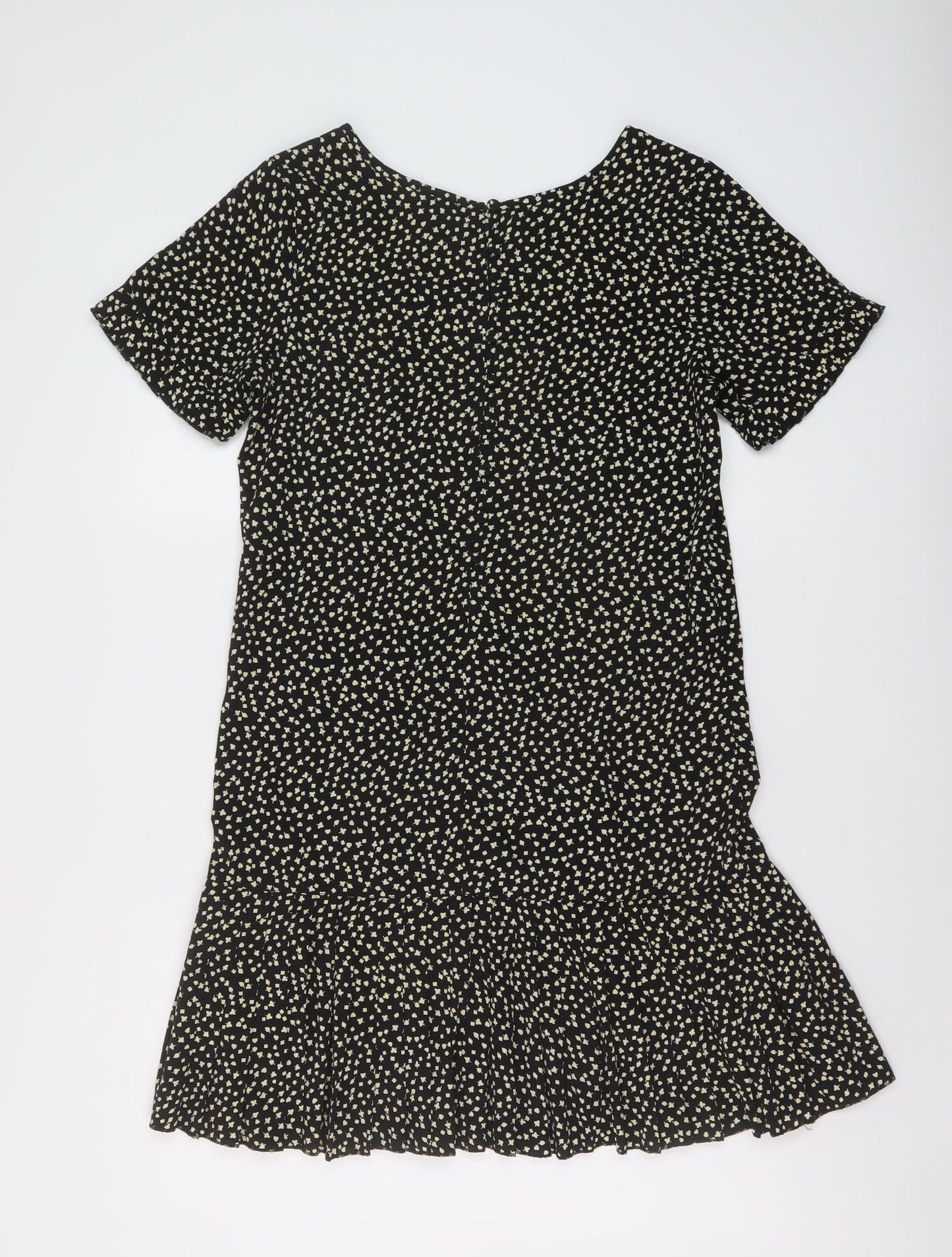 Topshop Womens Black Geometric Polyester A-Line Size 12 Round Neck Button