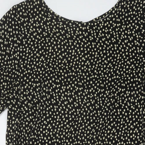 Topshop Womens Black Geometric Polyester A-Line Size 12 Round Neck Button