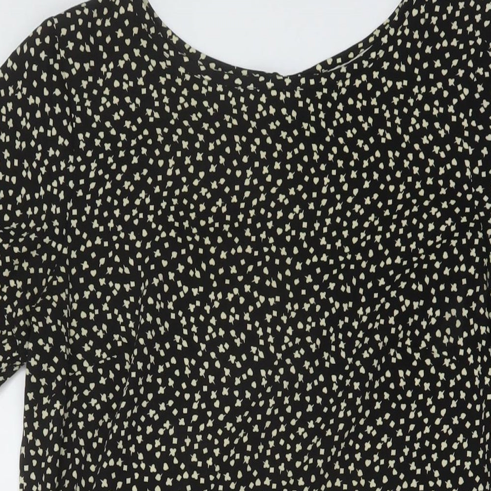 Topshop Womens Black Geometric Polyester A-Line Size 12 Round Neck Button