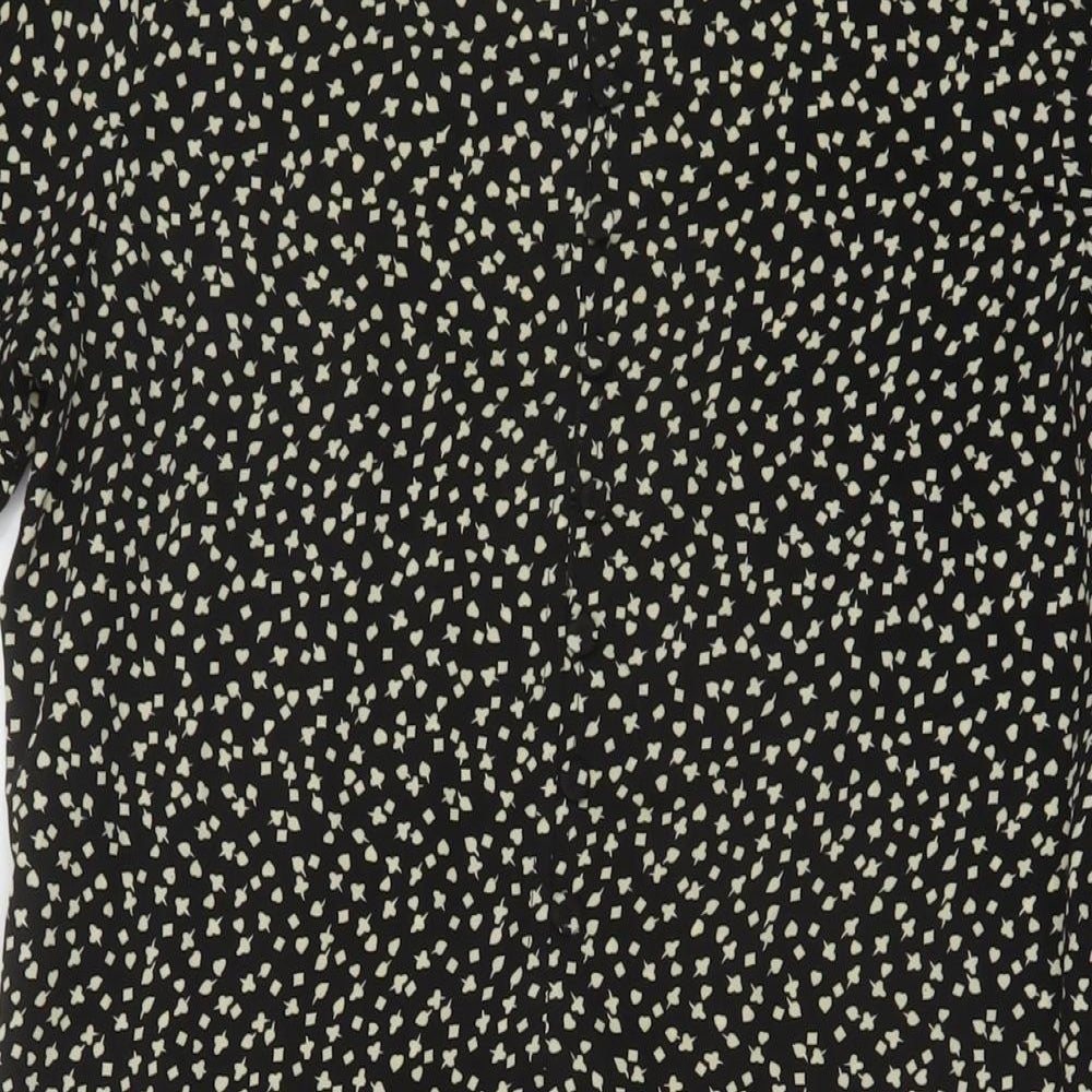 Topshop Womens Black Geometric Polyester A-Line Size 12 Round Neck Button