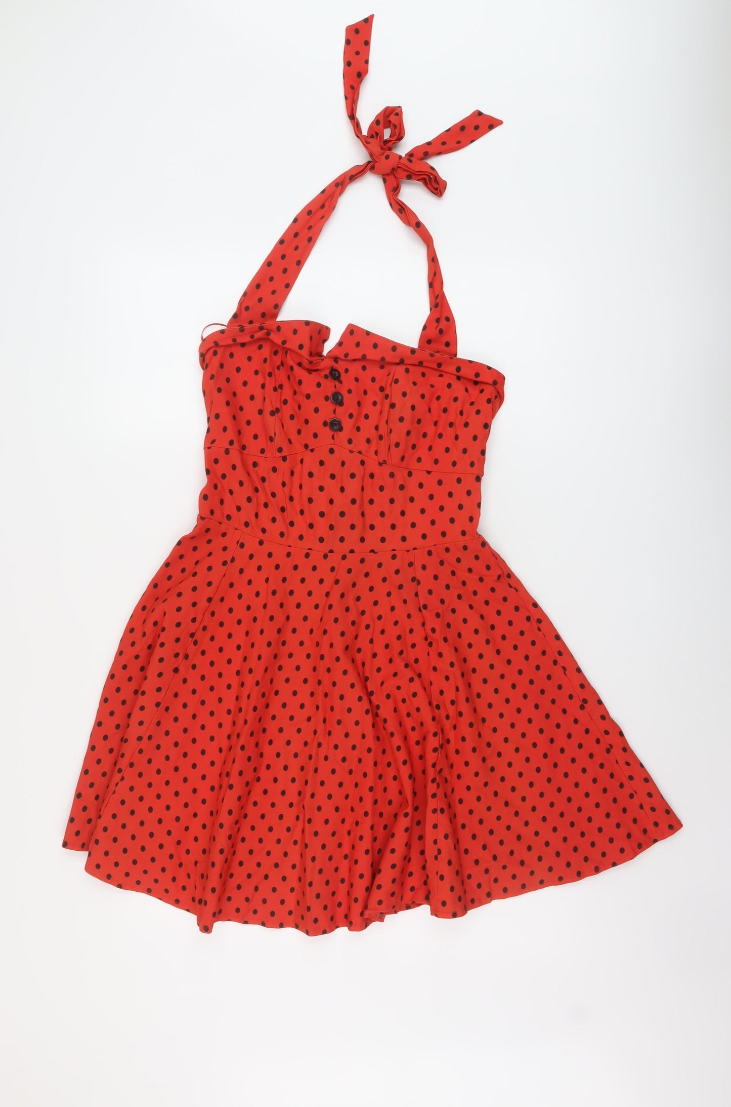 Quiz Womens Red Polka Dot Cotton A-Line Size 12 Halter Zip