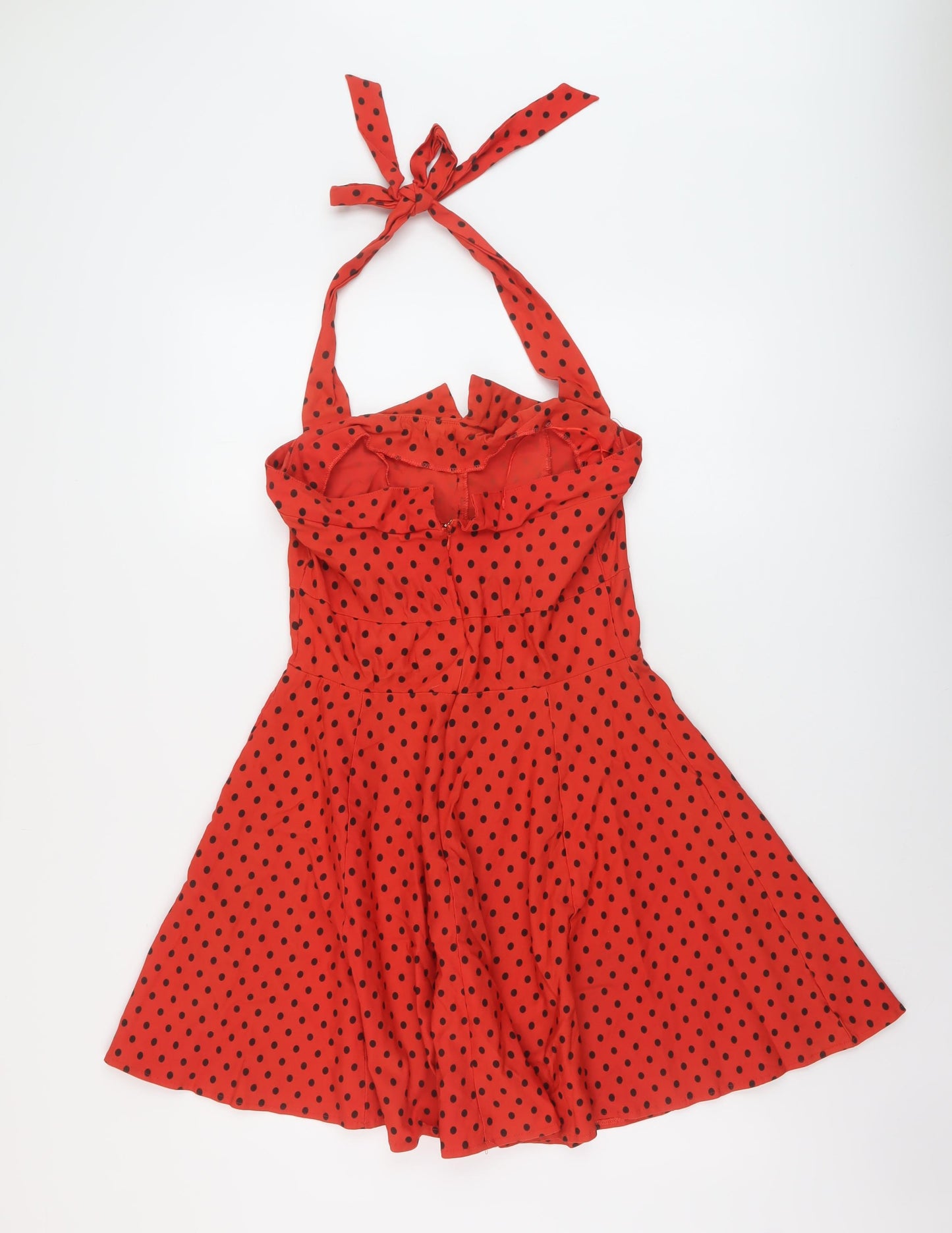 Quiz Womens Red Polka Dot Cotton A-Line Size 12 Halter Zip