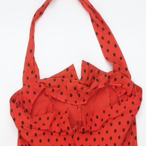 Quiz Womens Red Polka Dot Cotton A-Line Size 12 Halter Zip