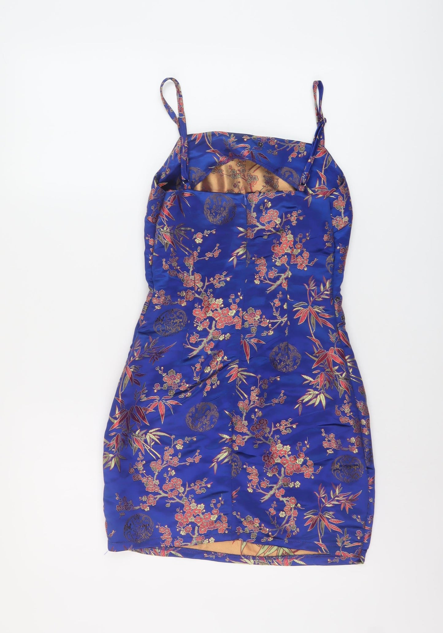 Zaful Womens Blue Floral Polyester Mini Size 10 Square Neck Zip