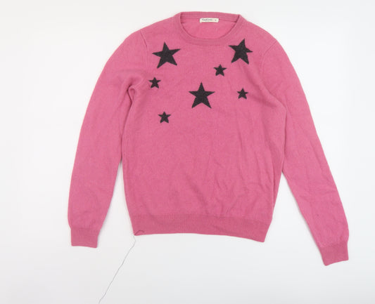 Woolovers Womens Pink Crew Neck Geometric Wool Pullover Jumper Size S