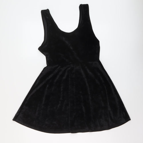 Topshop Womens Black Polyester Skater Dress Size 14 Round Neck Pullover