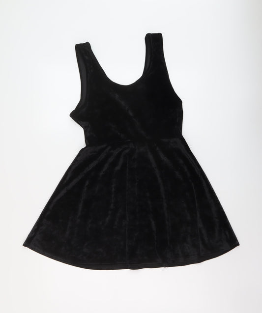 Topshop Womens Black Polyester Skater Dress Size 14 Round Neck Pullover