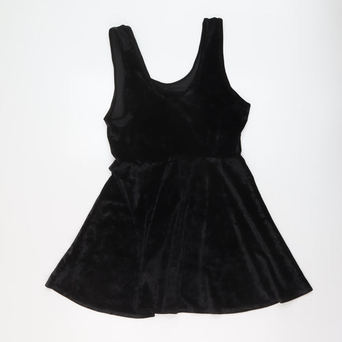 Topshop Womens Black Polyester Skater Dress Size 14 Round Neck Pullover