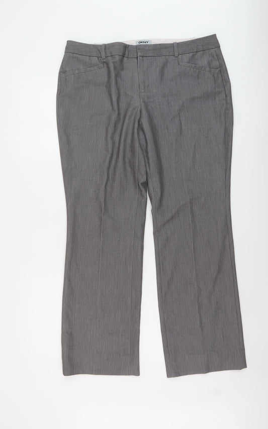 DKNY Womens Grey Polyester Trousers Size 14 L30 in Regular Hook & Eye