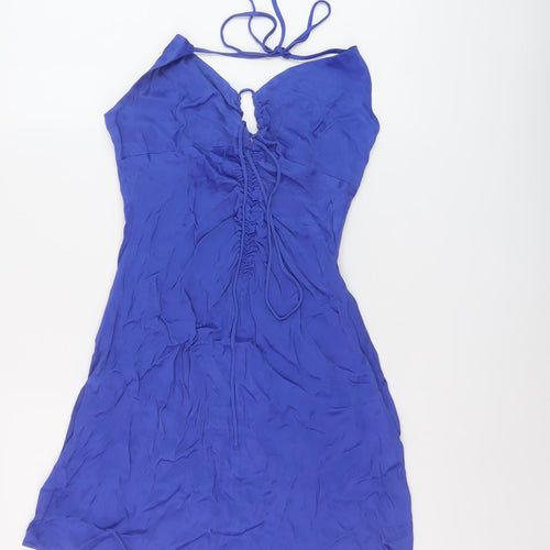 Zara Womens Blue Viscose Mini Size S V-Neck Zip