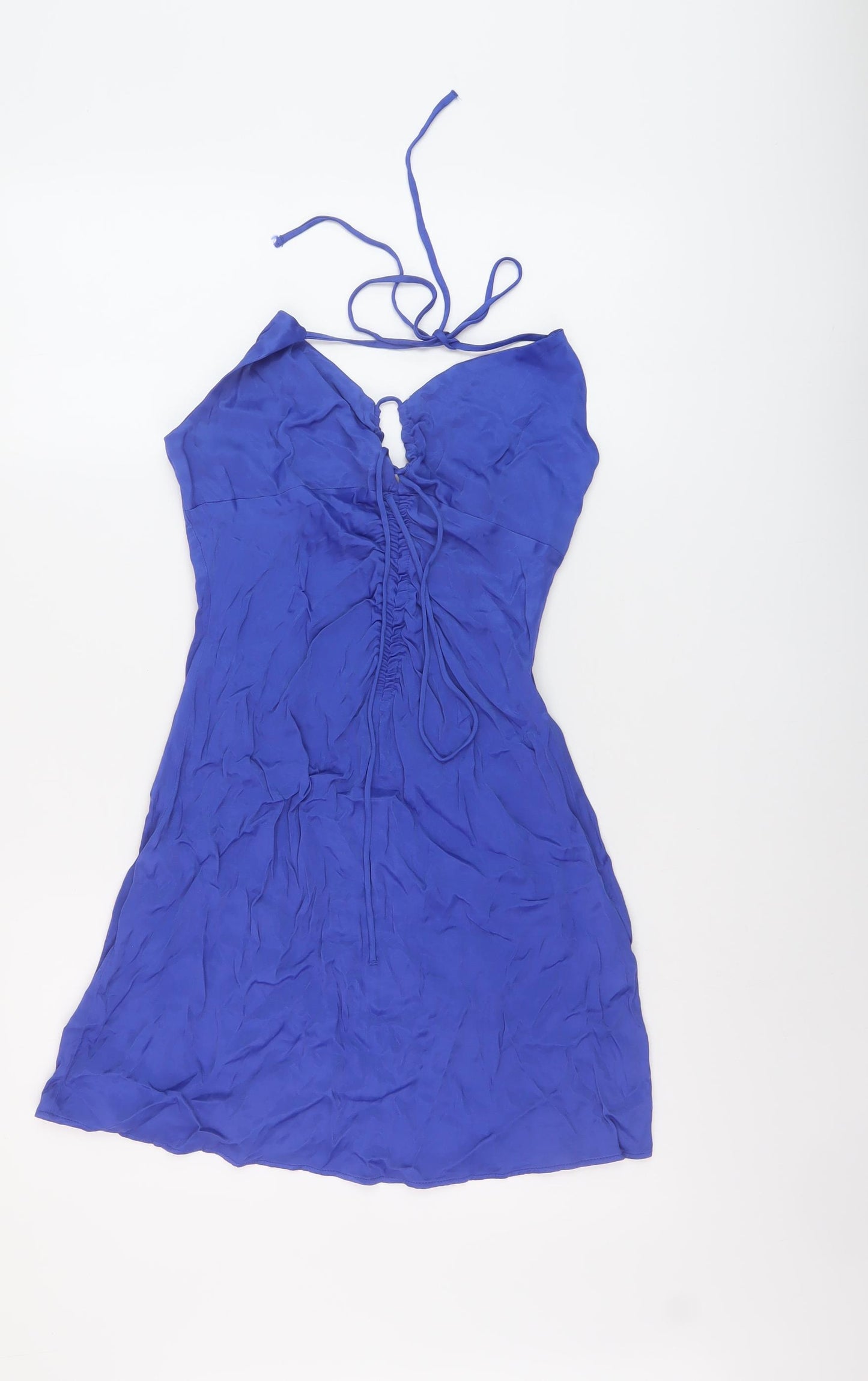 Zara Womens Blue Viscose Mini Size S V-Neck Zip