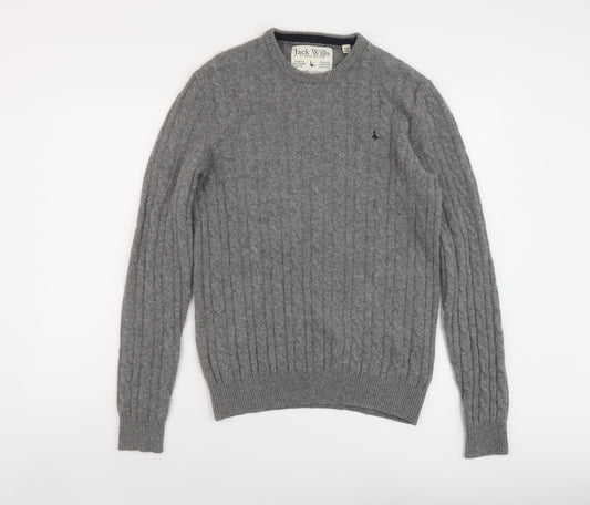 Jack Wills Mens Grey Crew Neck Wool Pullover Jumper Size S Long Sleeve