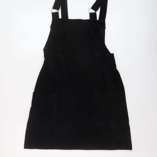 Topshop Womens Black Cotton Pinafore/Dungaree Dress Size 10 Square Neck Pullover