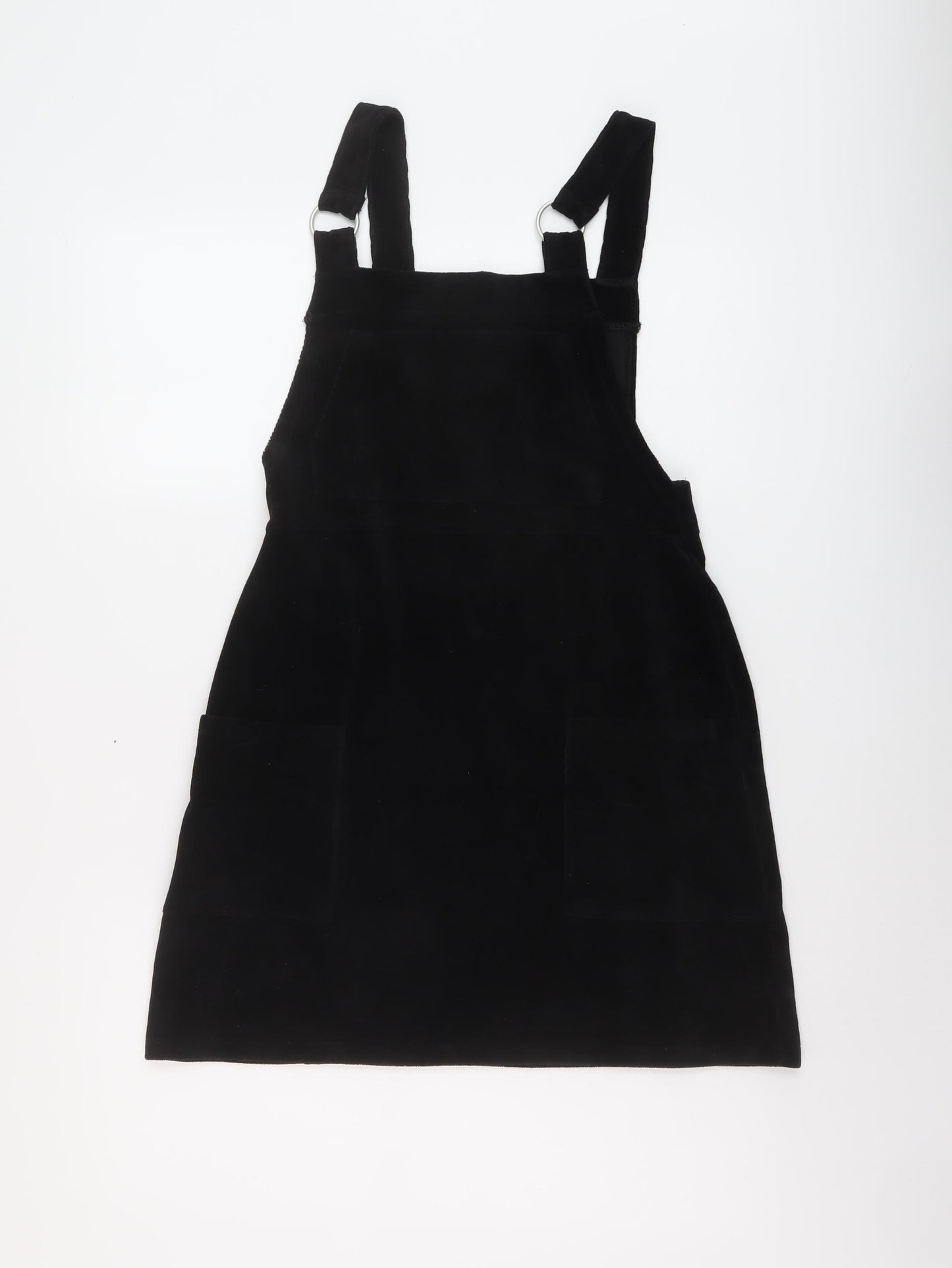 Topshop Womens Black Cotton Pinafore/Dungaree Dress Size 10 Square Neck Pullover