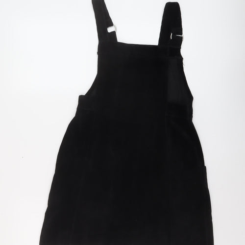 Topshop Womens Black Cotton Pinafore/Dungaree Dress Size 10 Square Neck Pullover