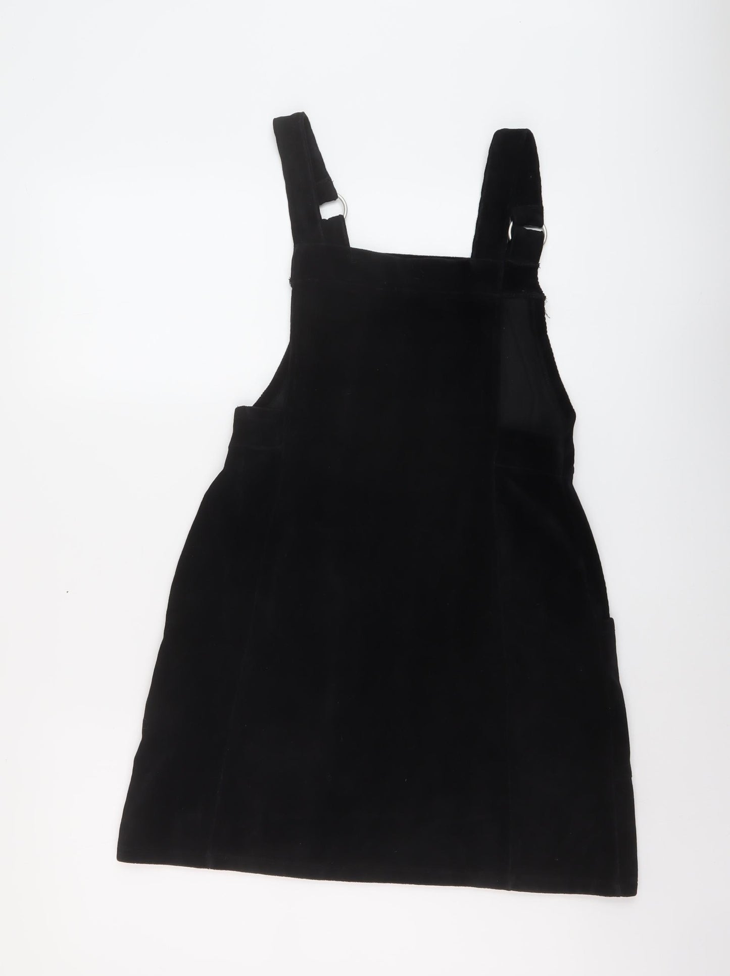 Topshop Womens Black Cotton Pinafore/Dungaree Dress Size 10 Square Neck Pullover