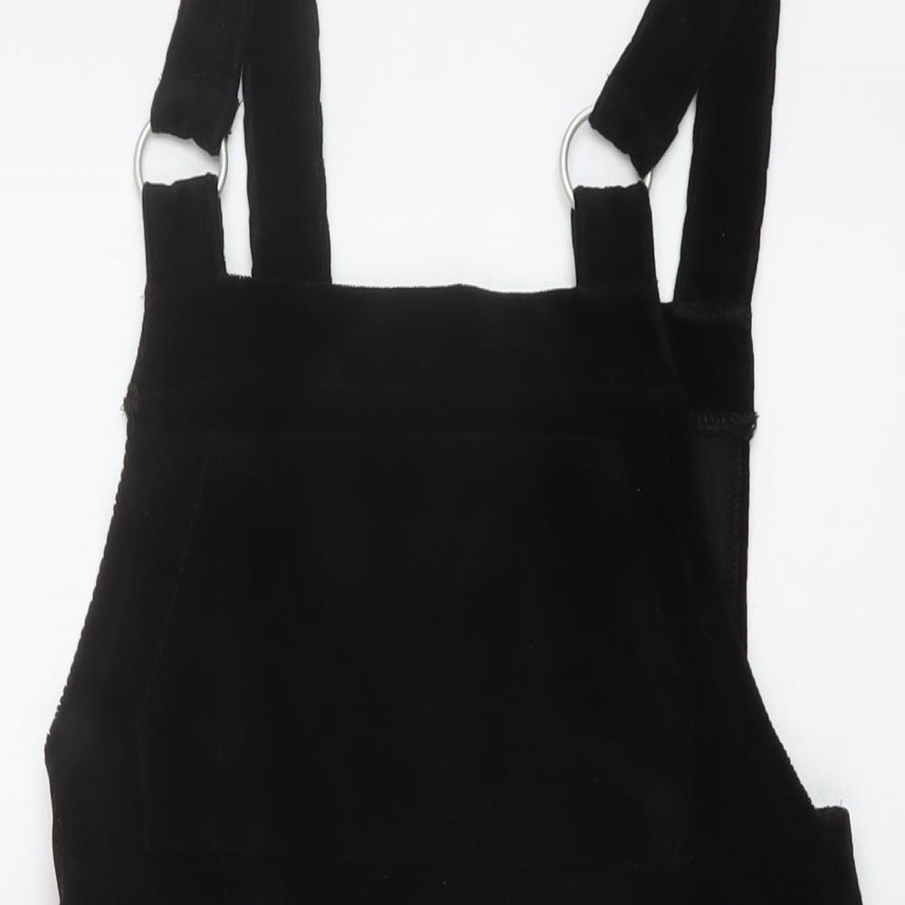 Topshop Womens Black Cotton Pinafore/Dungaree Dress Size 10 Square Neck Pullover