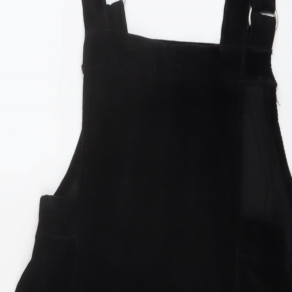 Topshop Womens Black Cotton Pinafore/Dungaree Dress Size 10 Square Neck Pullover