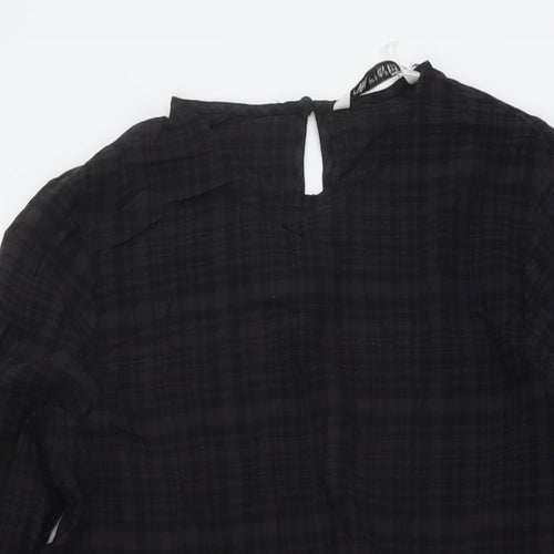 Zara Womens Grey Plaid Viscose A-Line Size XS Round Neck Button