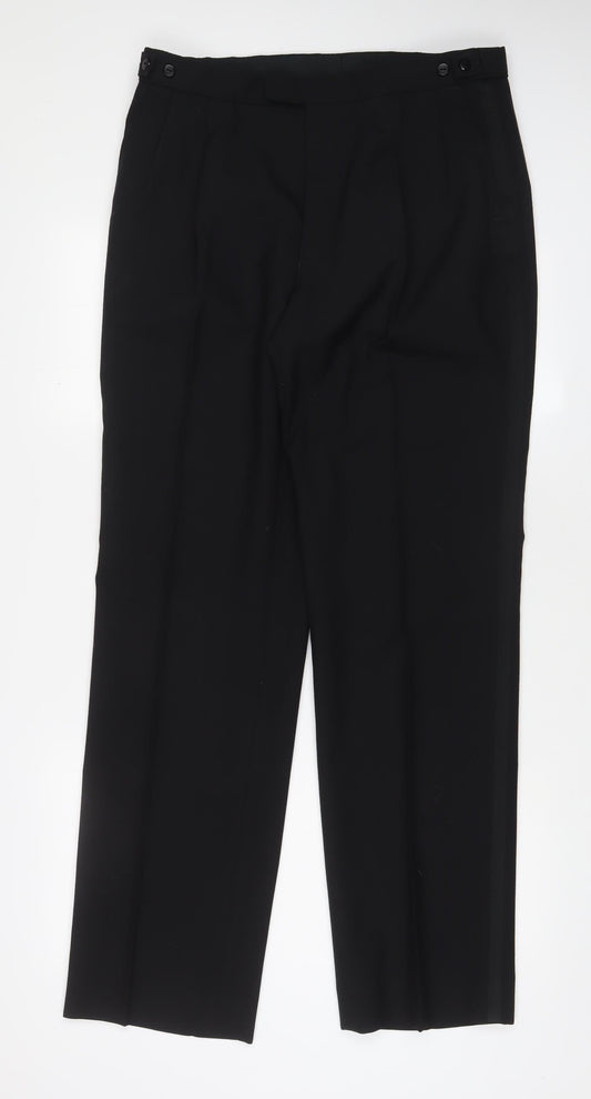 St Michael Mens Black Wool Trousers Size 34 in L33 in Regular Zip - Long Leg, Pockets