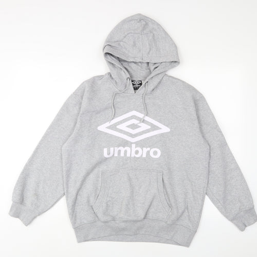 Umbro Mens Grey Cotton Pullover Hoodie Size S - Logo