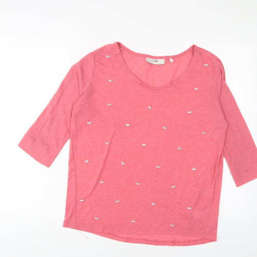 NEXT Womens Pink Polyester Basic T-Shirt Size 14 Scoop Neck - Beaded