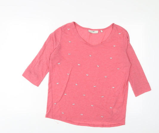 NEXT Womens Pink Polyester Basic T-Shirt Size 14 Scoop Neck - Beaded