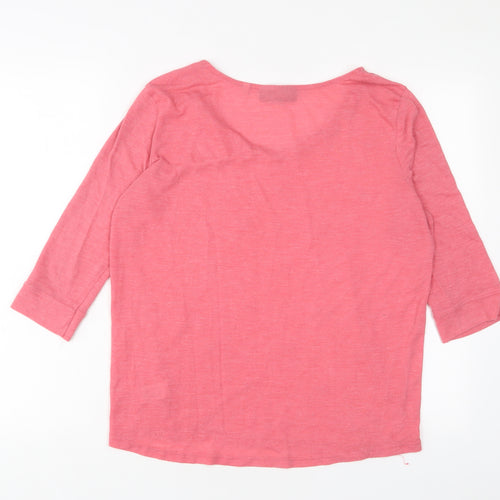 NEXT Womens Pink Polyester Basic T-Shirt Size 14 Scoop Neck - Beaded