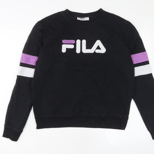 FILA Womens Black Cotton Pullover Sweatshirt Size M Pullover - Logo, Embroidered