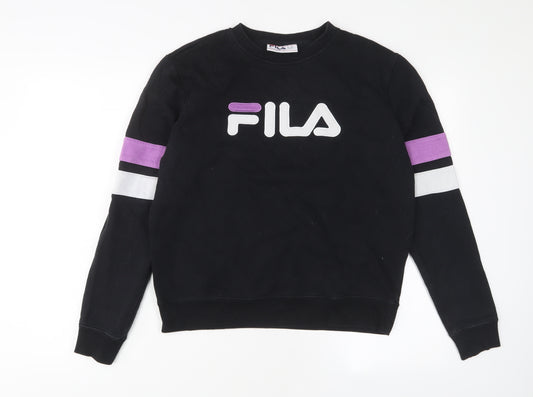 FILA Womens Black Cotton Pullover Sweatshirt Size M Pullover - Logo, Embroidered