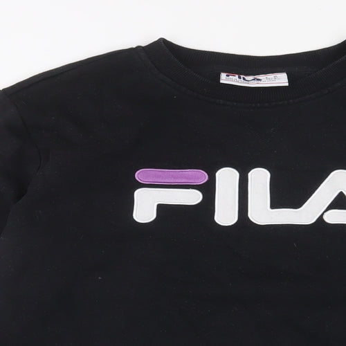 FILA Womens Black Cotton Pullover Sweatshirt Size M Pullover - Logo, Embroidered