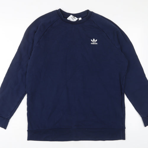 adidas Mens Blue Cotton Pullover Sweatshirt Size L - Logo, Embroidered