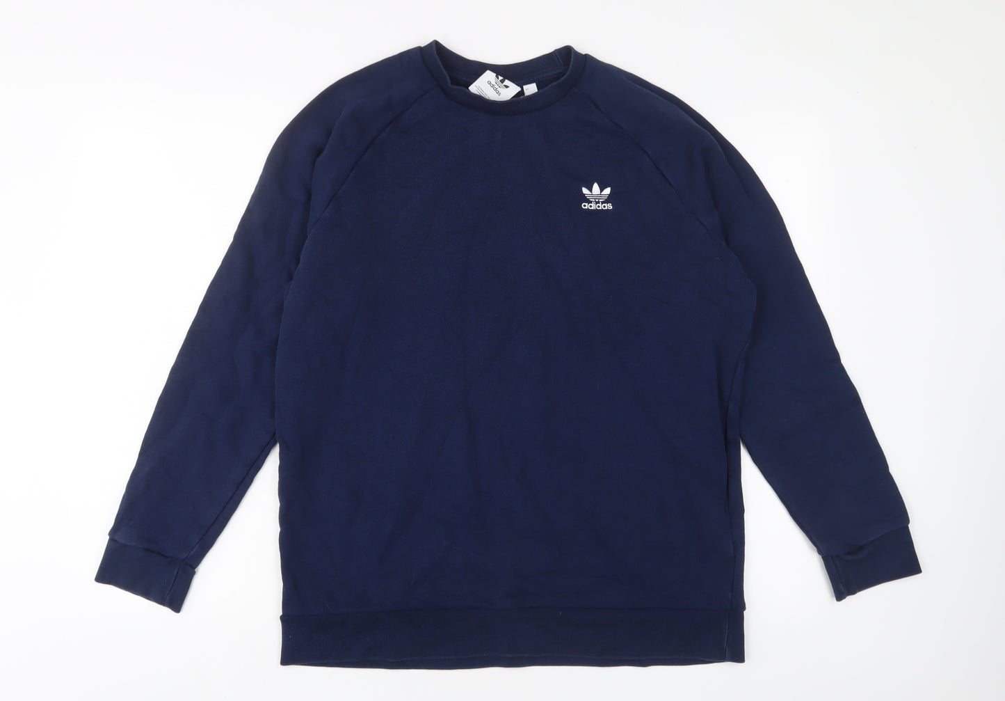 adidas Mens Blue Cotton Pullover Sweatshirt Size L - Logo, Embroidered